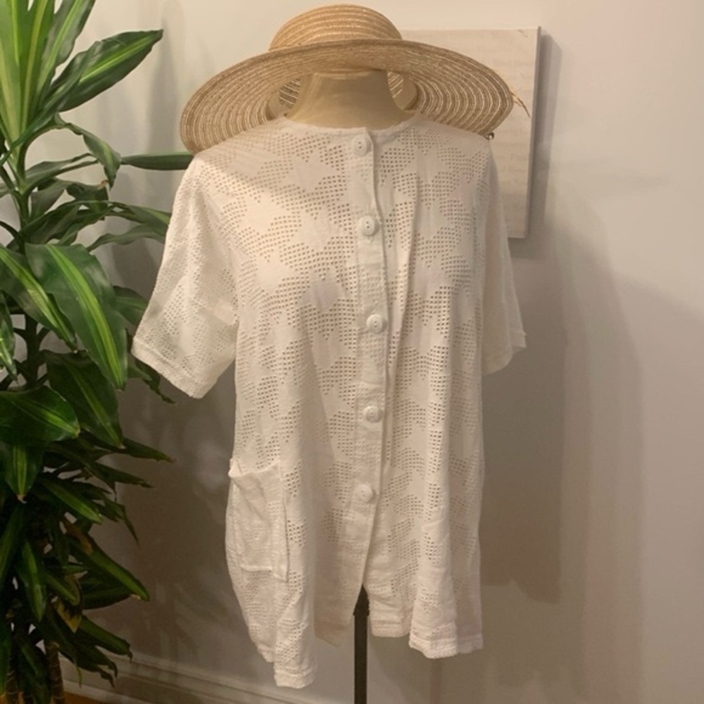 Glorias White Button Front Short Cover Up One Size Plus Size Approx